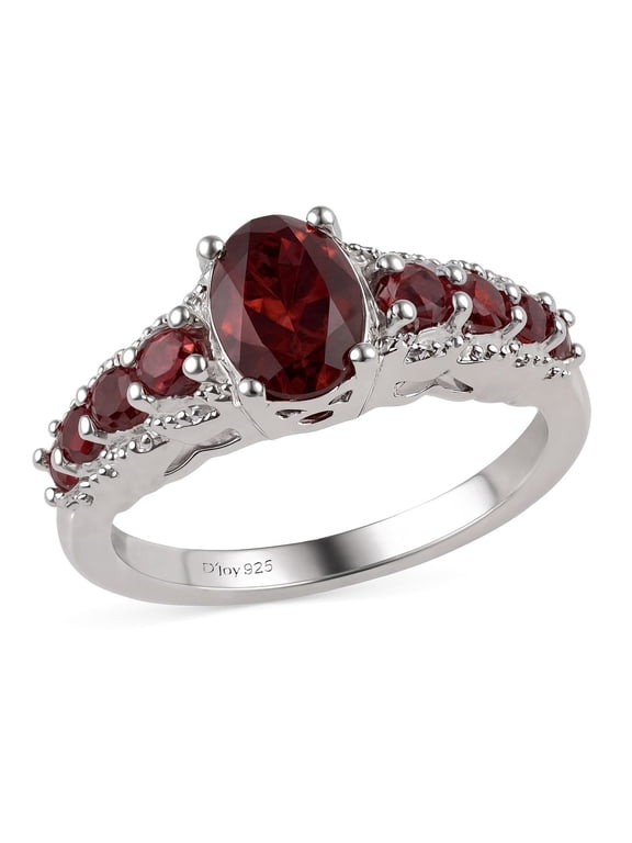 9 Stone Garnet Ring for Women in 925 Sterling Silver Size 9