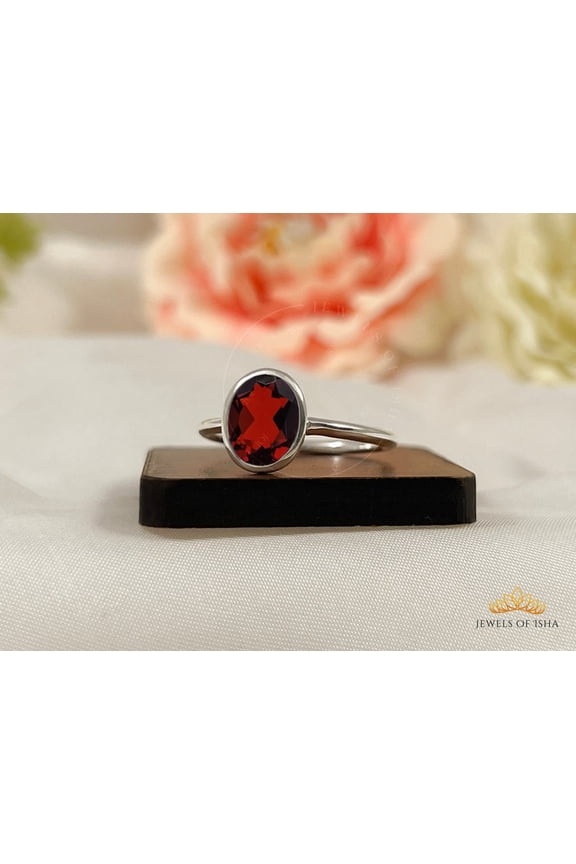 Red Garnet Rings January Birthstone Jewelry Handmade Rings Red Gemstone Rings Sterling Silver Ring Gift