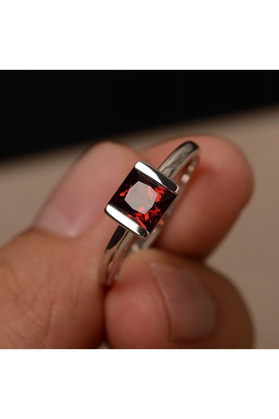 Red Garnet Rings January Birthstone Jewelry Handmade Rings Red Gemstone Rings Sterling Silver Ring Gift