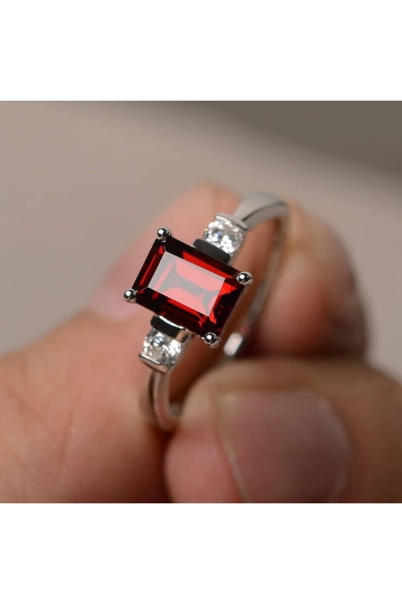 Red Garnet Rings January Birthstone Jewelry Handmade Rings Red Gemstone Rings Sterling Silver Ring Gift