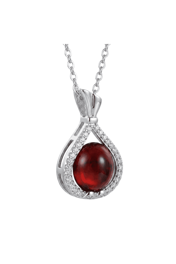Red Garnet Teardrop Pendant Necklace with Sparkling Crystal Accent Chain Necklace Elegant Jewelry for Women