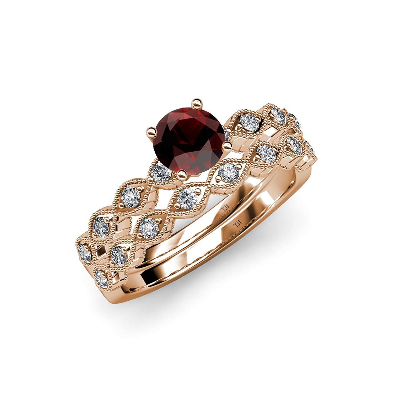 Red Garnet and Diamond Marquise Engagement Ring Wedding