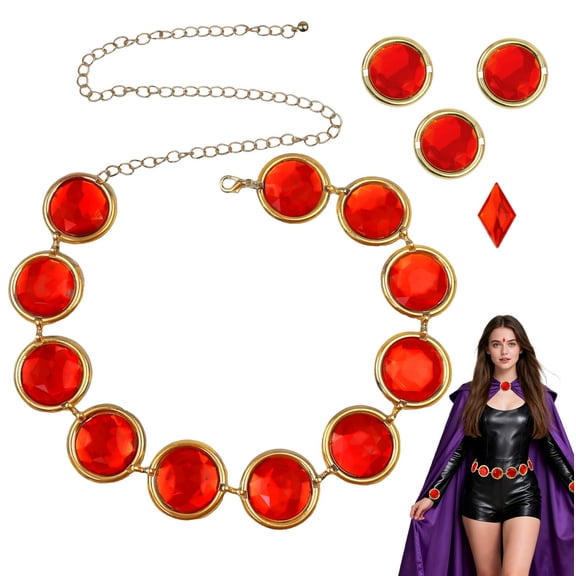 Red Gem Waist Belt Adjustable Rhinestone Chain Belt for Women Halloween Cosplay Costume Dress Up Accessories
