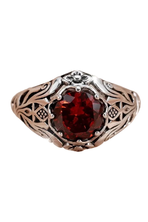 Red Gemstones Gothic Styles Rings For Women Men Punk Fashion Jewelry Retro Design Alloy Made Comfort Fit Size 7