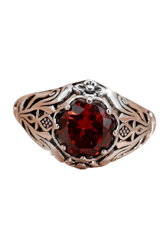 Red Gemstones Gothic Styles Rings For Women Men Punk Fashion Jewelry Retro Design Alloy Made Comfort Fit Size 7