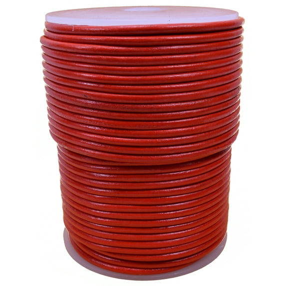 Red Genuine Leather Round Cord - 3mm X 50m