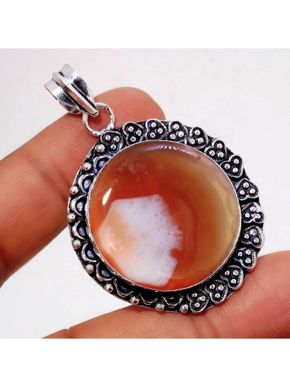 Red Geode Agate Gemstone Handmade Gift Unique Design Jewelry Pendant 2.20" SR 63
