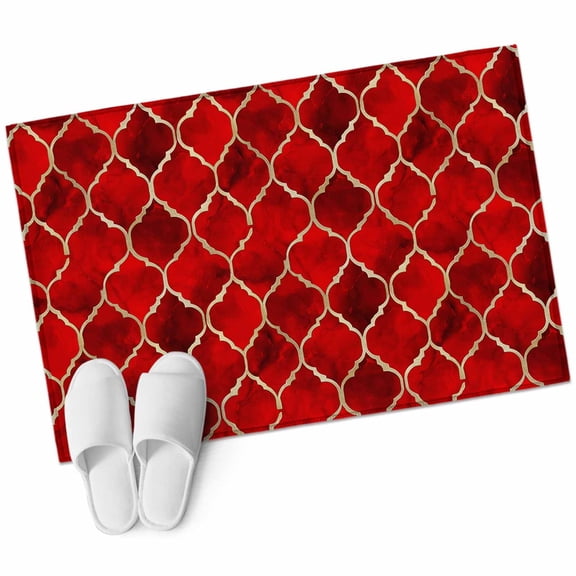 Red Geometric 2'x3' Washable Rug, Modern Morocco Abstract Art Non-Slip Soft Doormat Area Rugs for Entrance Bathroom Bedsides, Carpet for Kitchen Bedroom, Entryway Floor Mat