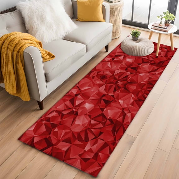 Red Geometric 2'x6' Runner Rugs for Hallway Kitchen Bedside Non Slip Washable, Vintage Minimalism Abstract Aesthetic Entryway Rug Runners with Rubber Backing, Long Carpet Runner for Laundry Room