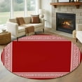 thumbnail image 1 of Red Geometric 5ft Round Rug, White Greek Key Design Abstract Modern Art Non-Skid Rubber Backing Large Area Rugs - Living Room Bedroom Home Office, Indoor Floor Mat Carpets Washable Rug, 1 of 9