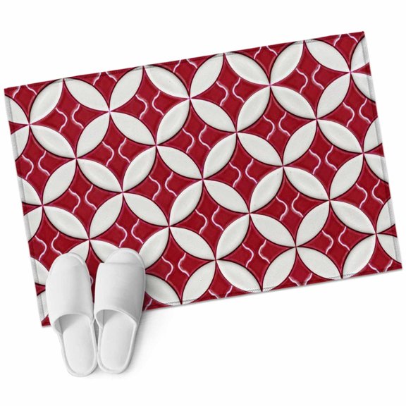 Red Geometric Area Rugs Collection 2'x3', Vintage Rhombus Circle Texture Non Slip Indoor Rectangle Throw Runner Rug Floor Mat Carpet for Living Room Dining Table Bedroom Nursery