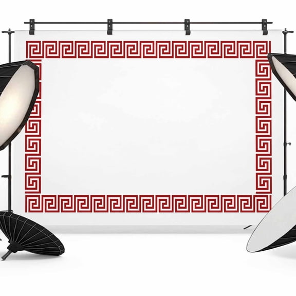 Red Geometric Backdrop for Photography, Greek Pattern Chinese Photo Backdrop Portrait Background Party Banner Photo Backgrounds for Studio Booth Props, 7x5ft