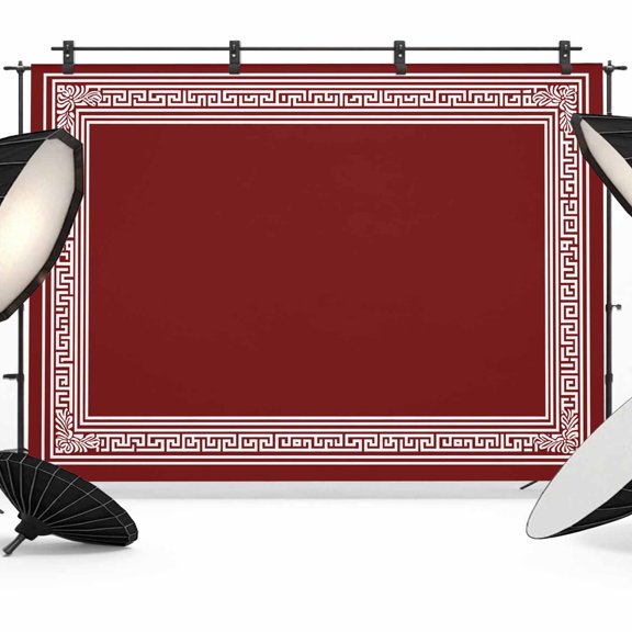 Red Geometric Backdrop for Photoshoot,Photography Photo Studio Background Wall Backdrop,Country Farm Traditional Chinese Tile Back Drop Banner Panel for Portraits Wedding Party Live Streaming 8x6Ft