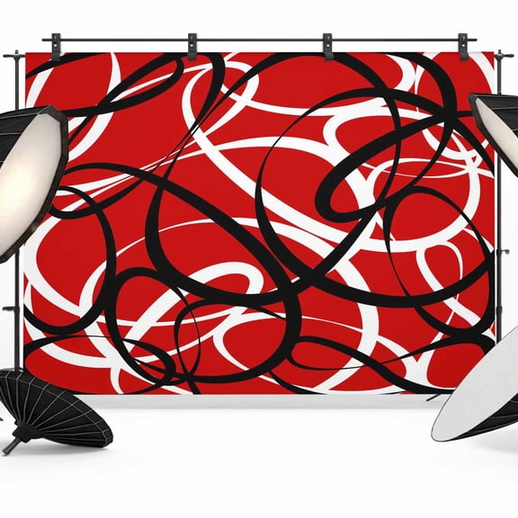 Red Geometric Backdrop for Photoshoot,Photography Photo Studio Background Wall Backdrop,Modern Abstract Black White Striped Lines Back Drop Banner Panel for Portraits Wedding Live Streaming 12x8Ft
