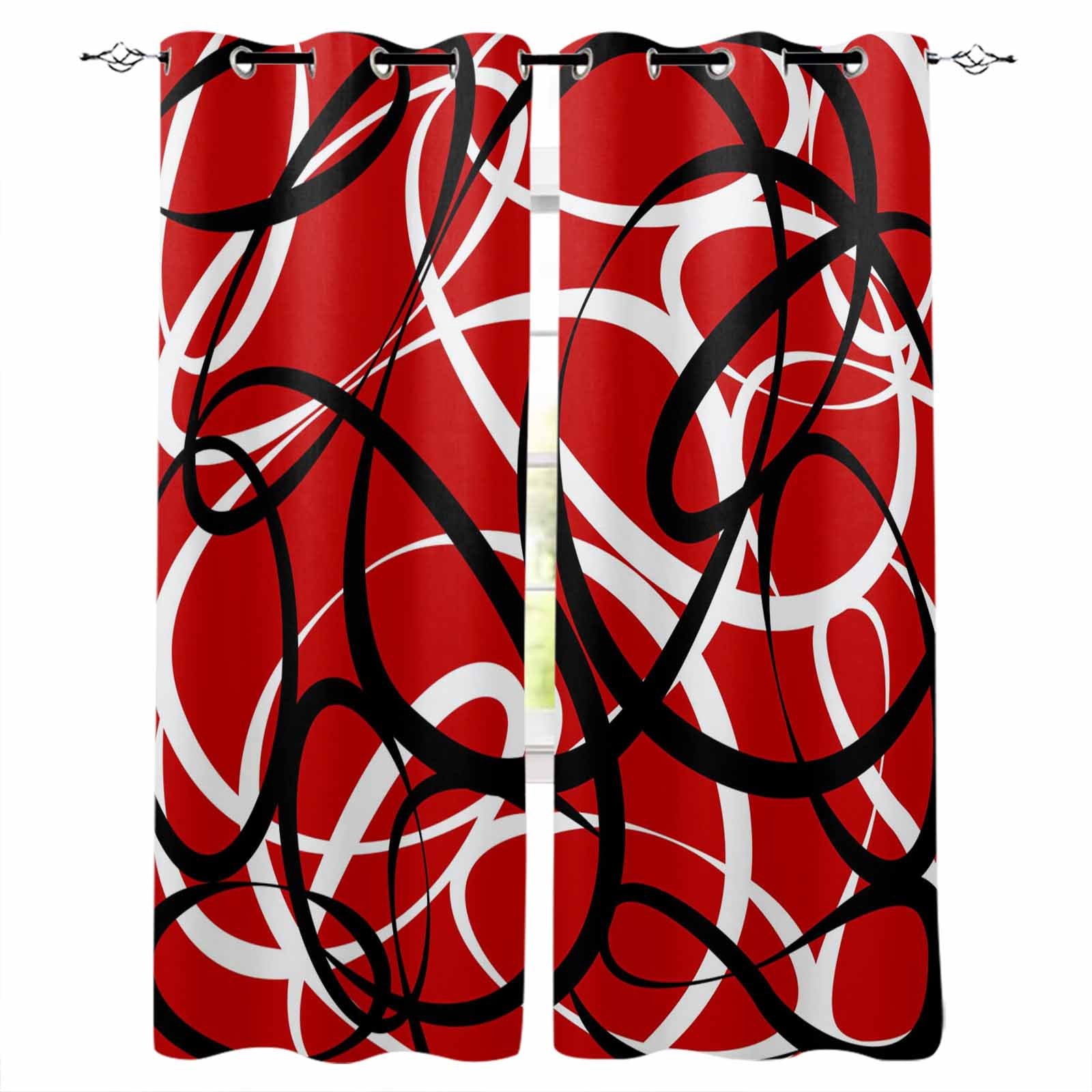 Red Geometric Blackout Curtains for Bedroom, Thermal Insulated Window ...