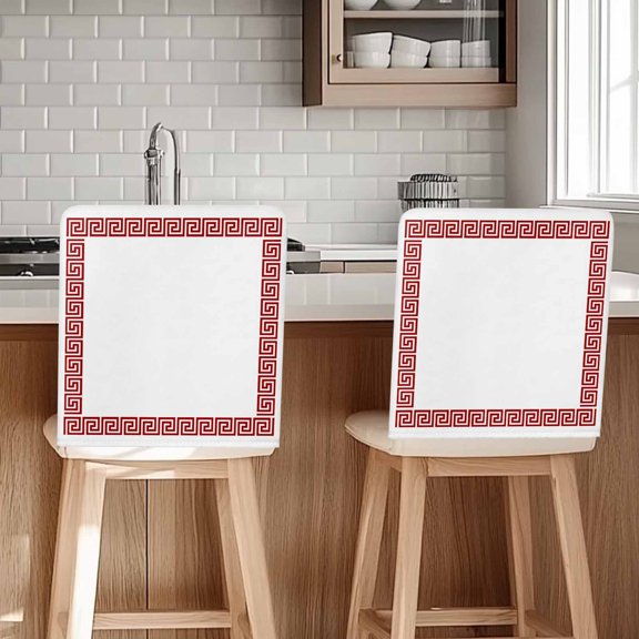 Red Geometric Chair Covers Set of 4 Greek Pattern Chair Back Covers Stretch Removable Washable Slipcovers Protector for Dining Room Kitchen Party Decor