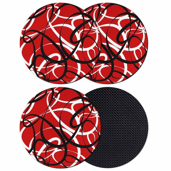 Red Geometric Coasters Set of 4, Absorbent Coasters for Drinks, Modern Abstract Black White Striped Lines Coaster for Desk Coffee Table Protection, Home Decor House Warming Gifts 4"