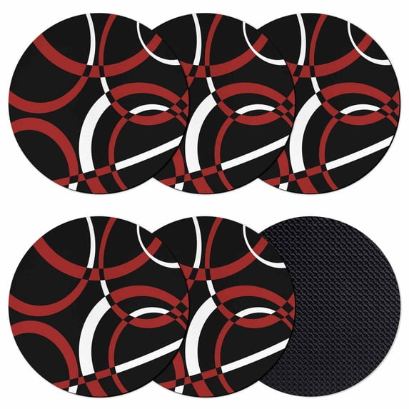 Red Geometric Coasters Set of 6, Absorbent Coasters for Drinks, Vintage Abstract Stripes Aesthetic Art Coaster for Desk Coffee Table Protection, Home Decor House Warming Gifts 4"