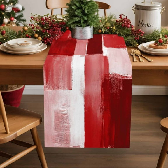 Red Geometric Cotton Linen Long Table Runner 13 x 108 inch Watercolor Ombre Modern Abstract Art Non-slip Rectangular Dining Table Decor for Wedding Party Holiday Dinner
