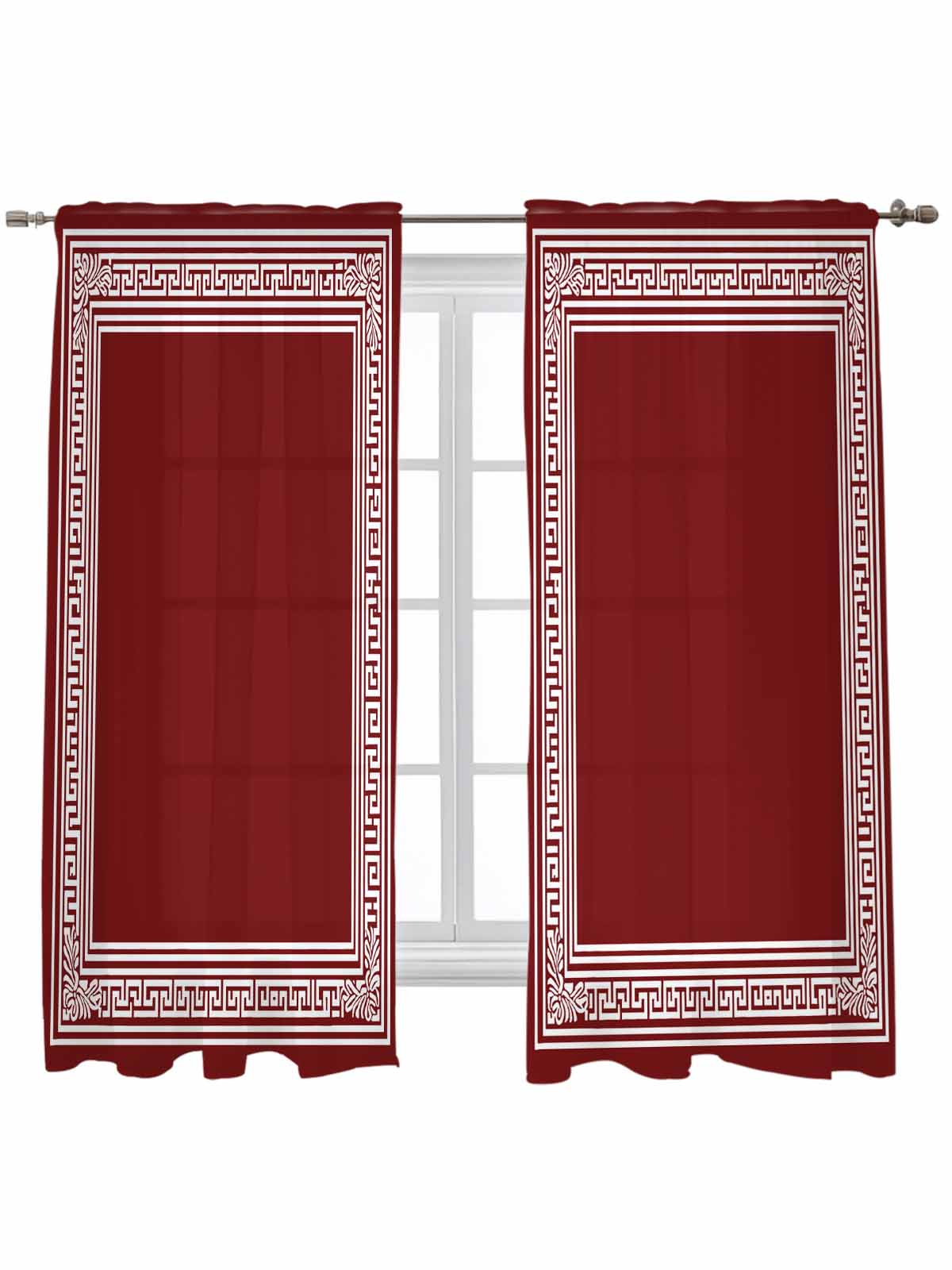 Rectangular Curtains Red Geometric Curtains 63 Inch Length, Sheer Curtains for Bedroom ...