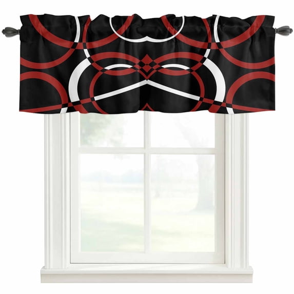 Red Geometric Farmhouse Short Window Curtain Valances, Vintage Abstract Stripes Aesthetic Art Rod Pocket Kitchen Valances for Living Room Bedroom Bathroom Cafe 42" x 12"