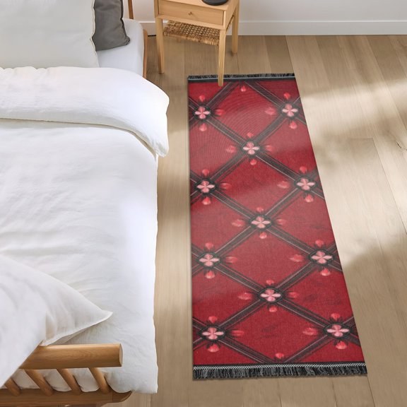 Red Geometric Flower Bedroom Runner Rug 2'x 6' Non Slip Carpet Indoor Home Area Rug Living Room