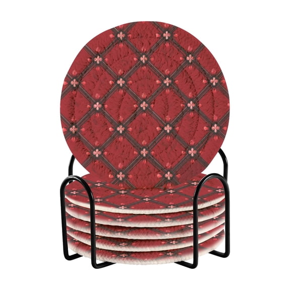 Red Geometric Flower Drink Coasters with Holder Absorbent Coaster for Coffee Table Room Decor 6 Pack