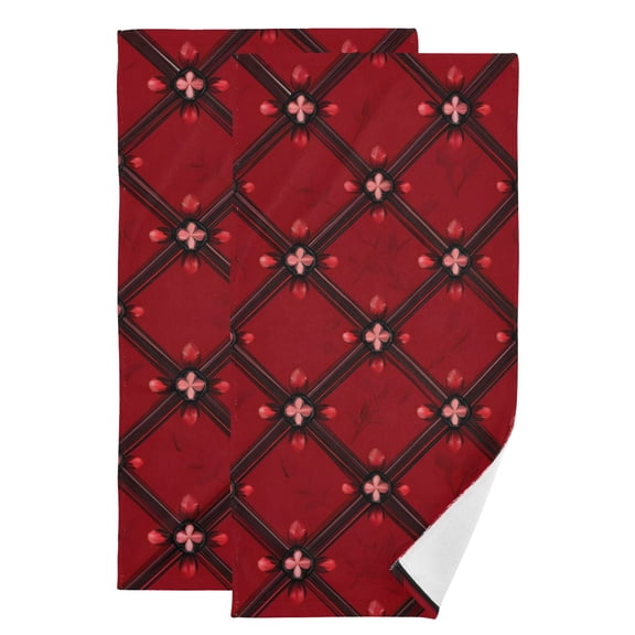 Red Geometric Flower Hand Towel Absorbent Bath Towels for Bathroom Sports Gym(28.3" X 14.4") Set of 2