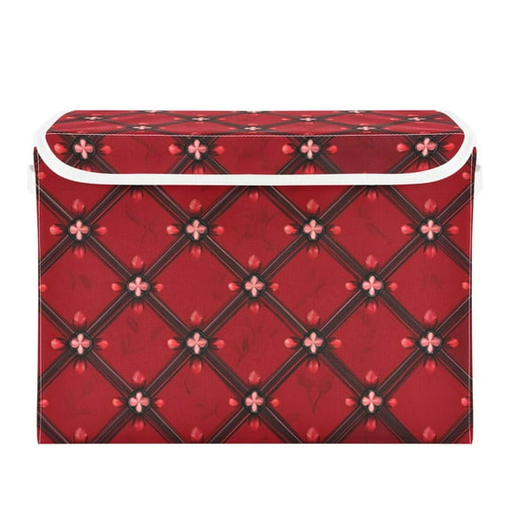 Red Geometric Flower Large Storage Bins with Linen Collapsible Lid Storage Box 16.7 x 12.6 x 11.8in