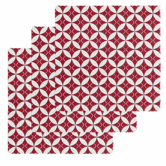 Red Geometric Kitchen Dish Towels for Drying Dishes Set of 3, Vintage Rhombus Circle Texture Waffle Weave Microfiber Hand Tea Bathroom Towels Quick Dry & Absorbent Towel 12x12