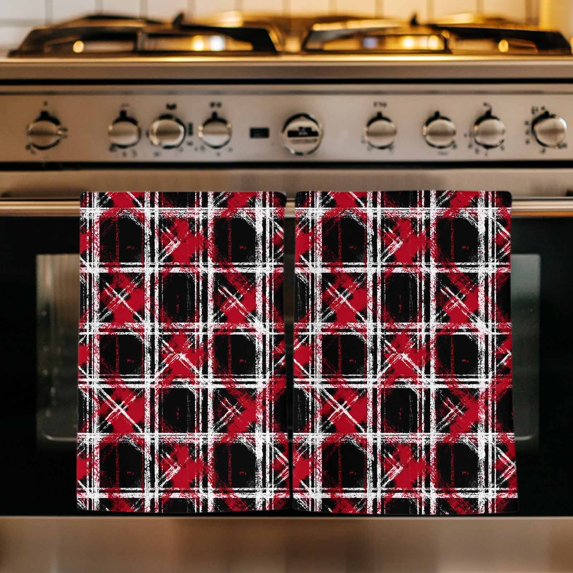 Red Geometric Kitchen Towels Set of 4, Black White Boho Absorbent Dish Towels for Kitchen, Microfiber Hand Towel, Quick Drying Tea Towel for Cleaning Decorative Dishcloths