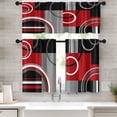 thumbnail image 1 of Red Geometric Kitchen Window Curtains Valance and Tier Set 36 Inch Black Grey White Modern Rod Pocket Short Tier Curtain, Abstract Small Drapes for Kitchen Decor, 1 of 6