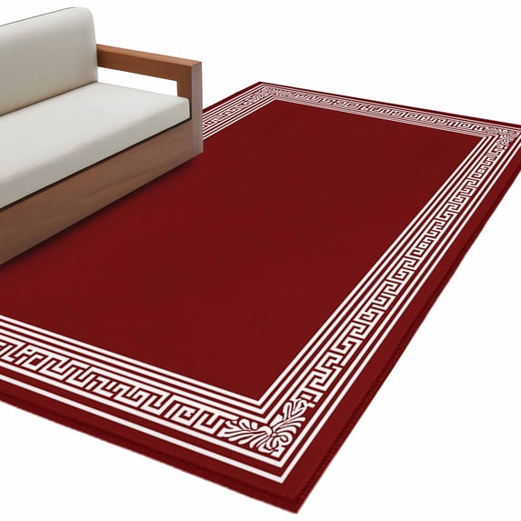 Red Geometric Large Area Rugs for Bedroom Living Room, Soft Non Slip Carpet Bedside Rug, Country Farm Traditional Chinese Tile Rectangular Floor Cover Kitchen Accent Rug 4'x6' for Dining Room/Office