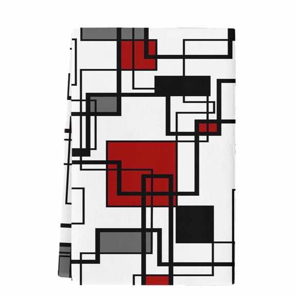 Red Geometric Microfiber Kitchen Towel, Modern Black Gray Abstract Striped Art Soft Absorbent Dish Towels, Quick Drying Washable Dishcloths for Kitchen Cleaning, Drying Dishes, 18x28 Inches