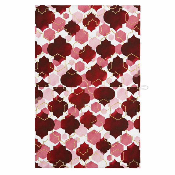 Red Geometric Moroccan 1 Pack Kitchen Towel, Water Absorbent Dish Towel, Abstract Art Red Ombre Modern Decorative Hand Towels - Quick Drying Cloth for Cooking Baking, 18x28 Inch