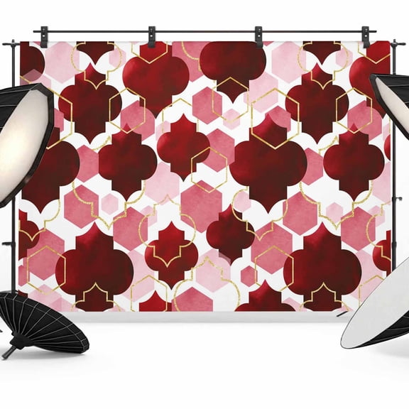Red Geometric Moroccan Backdrop for Photography,Fabric Photo Background Backdrop,Abstract Art Red Ombre Modern Photo Booth Background for Portrait Photoshoot Video Wedding Studio Decor Banner 7x5ft