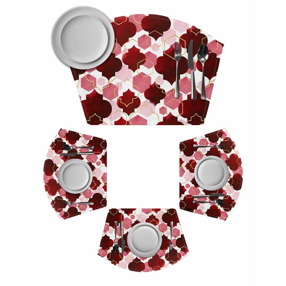 Red Geometric Moroccan Round Table Placemats Set of 2 Wedge Placemats, Abstract Art Red Ombre Modern Place Mats for Dining Table Set Washable Mats Kitchen Decor for Indoor Outdoor Wipe Clean