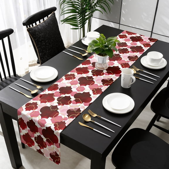 Red Geometric Moroccan Table Runner 36 Inches Small - Abstract Art Red Ombre Modern Kitchen Dining Burlap Linen Tablerunner for Small/Round/Square/Wedding/Coffee/Dining Table Party Décor 13 x 36