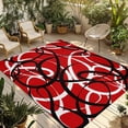 thumbnail image 1 of Red Geometric Outdoor Rug for Patio/Deck/Porch, Non-Slip Large Area Rug 4 x 6 Ft, Modern Abstract Black White Striped Lines Indoor Outdoor Rugs Washable Area Rugs, Camping Rug Carpet Runner, 1 of 8