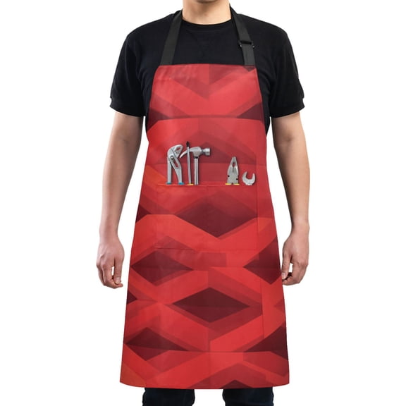 Red Geometric Patten Chef Kitchen Apron with Pockets for Women Waterproof Aprons for Cooking Baking