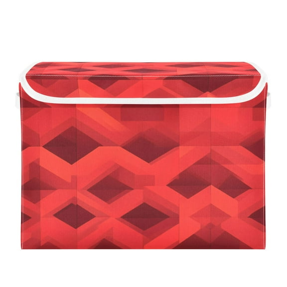 Red Geometric Patten Large Storage Bins with Linen Collapsible Lid Storage Box 16.7 x 12.6 x 11.8in