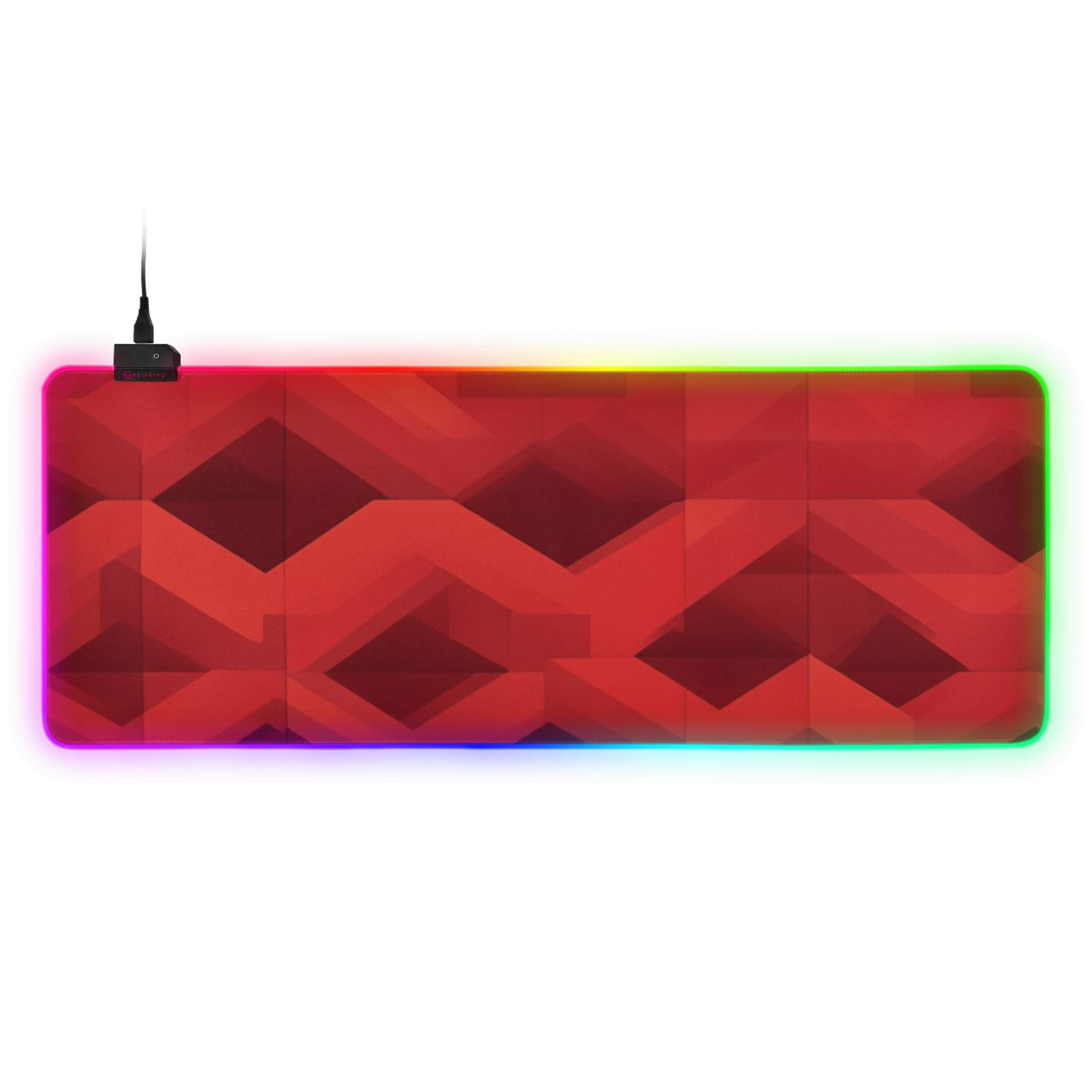 Red Geometric Patten RGB Gaming Mouse Pad Large Keyboard Mat Rubber Base 13 Light Modes