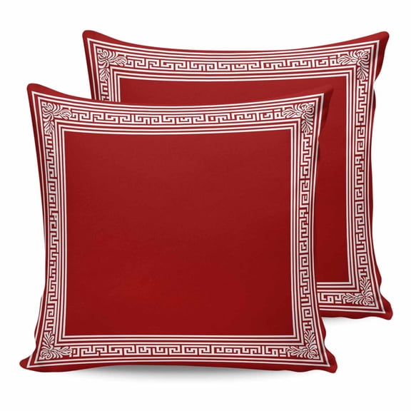 Red Geometric Pillow Covers 20x20 Set of 2, White Greek Key Design Abstract Modern Art Throw Pillow Covers Decorative Couch Cushion Cover, Microfiber Soft Square Pillowcases for Bedroom Sofa