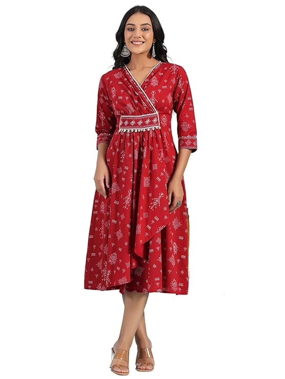 Juniper Red Geometric Printed Pure Cotton Midi Dress - Walmart.com