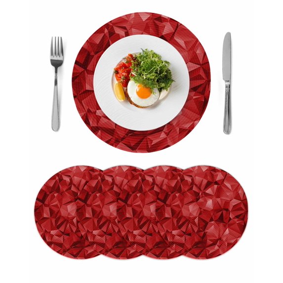 Red Geometric Round 15 Inch Placemats Set of 4, Vintage Minimalism Abstract Aesthetic HeatResistant Non Slip Place Mats for Dining Table, Wipeable Braided Kitchen Table Mats for Housewarming