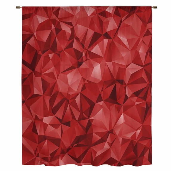 Red Geometric Sheer Curtains 63 Inches Long, Vintage Minimalism Abstract Aesthetic Light Filering Curtains, Breathable Simi Curtain Privacy Drapes for Living Room Bedroom Lightweight Window Treatment