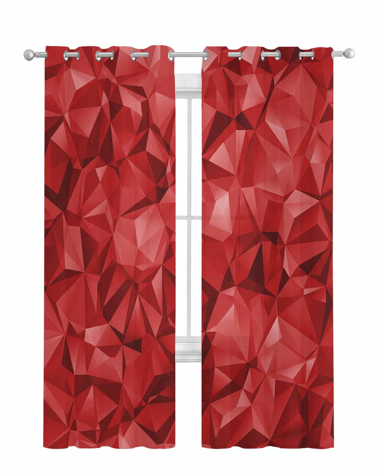 Red Geometric Sheer Curtains 84 Inch Length 2 Panels Set for Living ...