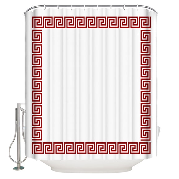 Red Geometric Shower Curtain, 72" x 72", Greek Pattern Chinese Waterproof Bathroom Curtain Washable Shower Curtain Set with 12 Hooks