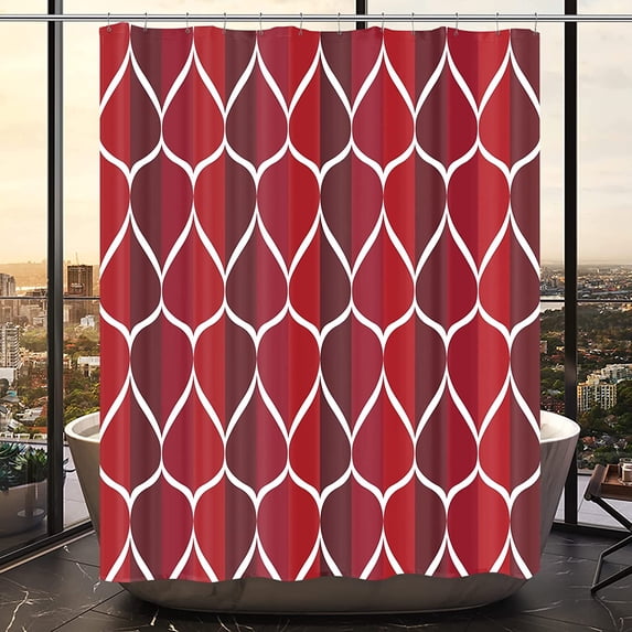 Red Geometric Shower Curtain, Waterproof Design and Polyester, Quick-Drying, Weighted Hem, Red Fabric Shower Curtains Set for Bathroom W 72 x H 72, Durable and Washable with 12 Hooks