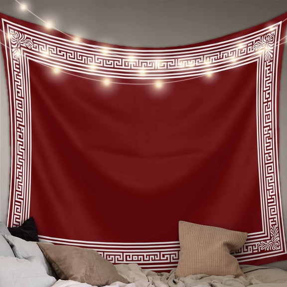 Red Geometric Small Tapestry for Bedroom Wall Hanging Tapestry, Country Farm Traditional Chinese Tile Ceiling Backdrop Tapestries Poster Blanket Wall Decor for Teens Room Living Room Dorm 23" x 28"